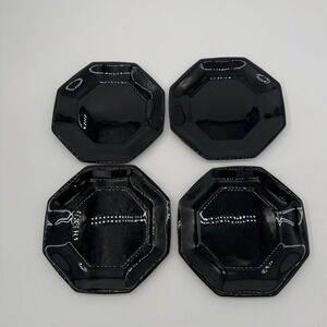 VTG Arcoroc France Octime Black Octagon Salad Plates Set Of 4 Glass 7.5 In
